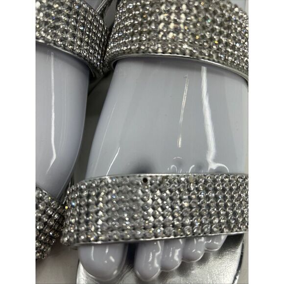 Nina SILVER  METALLIC CRYSTAL SLINGBACK MID-HEEL SANDAL SIZE 5.5 - Picture 2 of 10